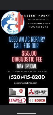 $55 AC DIAGNOSTIC FEE! Give us a call to (520)4158200! - MAY SPECIAL !