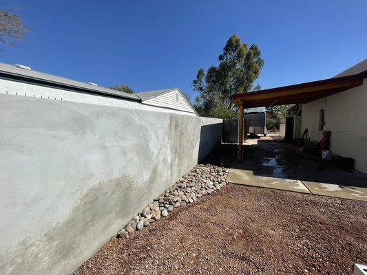 Block wall with stucco - This block wall measures 60 feet and it’s 6 feet tall grouted every 4 feet solid with 10x16 in footing wrapped up with stucco took 8 days to complete Block wall with stucco - This block wall measures 60 feet and it’s 6 feet tall grouted every 4 feet solid with 10x16 in footing wrapped up with stucco took 8 days to complete