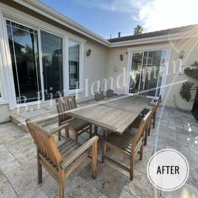 Patio furniture restoration 2022, CA - The project included itself:
▪︎ power-washed the deck;
▪︎ the patio furniture restoration:
- sending,
- repairing;
- fixing all the cracks and damages;
- staining;
- varnishing Patio furniture restoration 2022, CA - The project included itself:
▪︎ power-washed the deck;
▪︎ the patio furniture restoration:
- sending,
- repairing;
- fixing all the cracks and damages;
- staining;
- varnishing