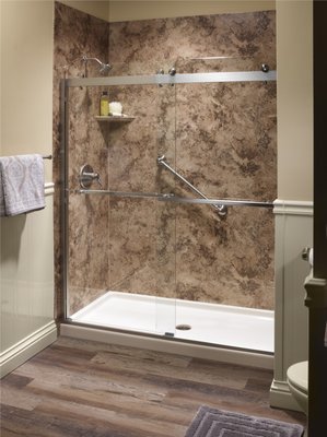 Custom Shower Remodeling - Every family is different, so we work to create spaces that are functional for your needs. We know that being without a functional bathroom isn't an option, so instead of spending weeks dealing with a standard shower remodel, we can custom-fit a beautiful shower replacement into your bathroom in no time.
Made from durable acrylic infused with anti-microbial technology, our low-maintenance replacement showers are the perfect way to add function, style, and efficiency to any size bath. Custom Shower Remodeling - Every family is different, so we work to create spaces that are functional for your needs. We know that being without a functional bathroom isn't an option, so instead of spending weeks dealing with a standard shower remodel, we can custom-fit a beautiful shower replacement into your bathroom in no time.
Made from durable acrylic infused with anti-microbial technology, our low-maintenance replacement showers are the perfect way to add function, style, and efficiency to any size bath.
