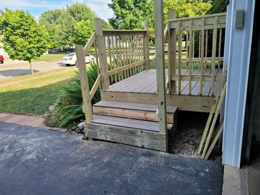 Deck & Porch Building - The client contracted us to build a new front deck that was easier to use for her husband who is handicapped. We redesigned the deck so the Deck & Porch Building - The client contracted us to build a new front deck that was easier to use for her husband who is handicapped. We redesigned the deck so the