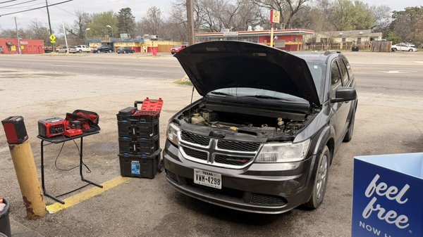 2017 Dodge Journey
Job: diagnosis pointed to starter
Starter R&R - Customer concern was a no-start condition. Performed starting system diagnosis. Vehicle would only produce a single click when attempting to start. Battery and electrical supply were checked and found to be within normal operating range.

Further testing at the starter confirmed the starter motor was not engaging properly. Determined the starter had failed.

Starter motor was replaced and the vehicle was retested. The engine now cranks and starts normally and the starting system is operating properly.