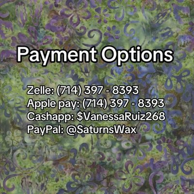 Payment Options - These are all the forms of payment I accept as well as cash. Payment Options - These are all the forms of payment I accept as well as cash.