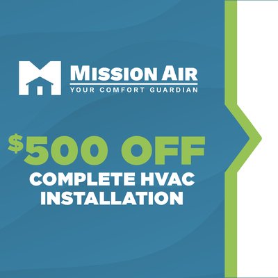 $500 Off Complete HVAC Installation! - Stay comfortable with Mission Air VA! Get $500 off a complete HVAC installation. Trust our experienced technicians for top-quality work and choose from various systems tailored to your needs. Serving Hanover and Richmond, we ensure your comfort all year long! $500 Off Complete HVAC Installation! - Stay comfortable with Mission Air VA! Get $500 off a complete HVAC installation. Trust our experienced technicians for top-quality work and choose from various systems tailored to your needs. Serving Hanover and Richmond, we ensure your comfort all year long!