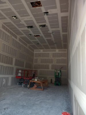 Drywall and Tarp & Fill Installation - This job was a Warehouse out in Santa Ysabel, we took it over to install insulation, drywall, moisture resistant paint and roof. Warehouse is featuring 24' tall ceiling which required scissor lifts and safety equipment. Full project took us about a 2 weeks with a very happy customer.