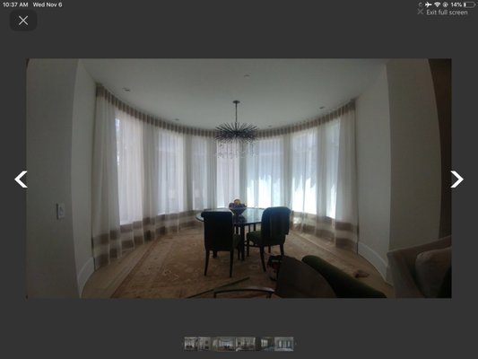 Custom draperies - Dinning room- curved track with ripplefold sheets. Custom draperies - Dinning room- curved track with ripplefold sheets.