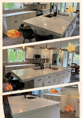Kitchen countertops , kitchen countertops and tile backsplash , mitered edge on kitchen island - Kitchen countertops , tile backsplash ,  cabinets , kitchen island , quartz countertops full
Kitchen remodel