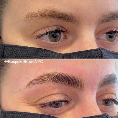 Brow Lamination - Brow Lamination is a service that relaxes and stretches the brow hair to create a fuller, fluffier, and denser look. The end result is customized for each guest - it can be as dramatic or as subtle as you'd prefer. Lasts 4 - 6 weeks. *Complimentary patch test of Lamination solutions applied a minimum of 24 hours in advance of this service to check for allergies and/or hypersensitivities to any ingredients or waiver to be completed upon arrival. Brows must be kept dry and makeup for 24 hours following this service. This service does not include Brow Tinting, Brow Waxing or Tweezing with it but those can be added on for additional pricing. Brow Lamination - Brow Lamination is a service that relaxes and stretches the brow hair to create a fuller, fluffier, and denser look. The end result is customized for each guest - it can be as dramatic or as subtle as you'd prefer. Lasts 4 - 6 weeks. *Complimentary patch test of Lamination solutions applied a minimum of 24 hours in advance of this service to check for allergies and/or hypersensitivities to any ingredients or waiver to be completed upon arrival. Brows must be kept dry and makeup for 24 hours following this service. This service does not include Brow Tinting, Brow Waxing or Tweezing with it but those can be added on for additional pricing.