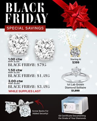 Black Friday Sale - Black Friday Lab Grown Diamond Stud Earrings Specials