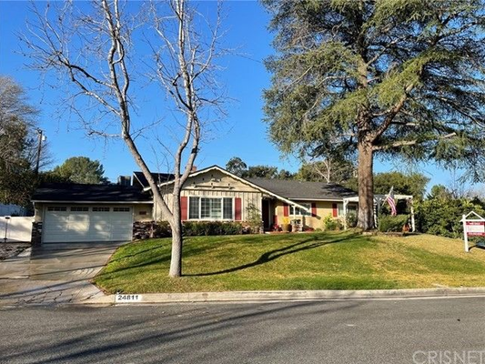 24811 Parchman Ave, Newhall, CA 91321 - Wonderful Happy Valley Pool Home, located at the end of Cul de sac. Walk to Peachland Elementary. Large Backyard with covered patio great for entertaining. Sparkling salt water pool and Spa off Master. Kitchen has skylight with Granite counters with new range. Separate Laundry room. Brand new Tankless water heater. Hardwood floors and plantation shutters throughout this single story home. Family room new flooring and carpet. 4 large Bedrooms. Two Bedrooms have their own bathroom. Master bath has a Jet Tub and walk in shower. Large Shed in backyard.