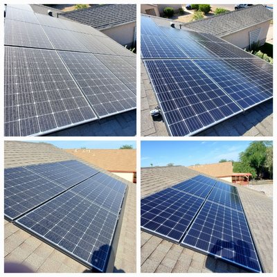 Solar panel Cleaning - Our process for solar panel cleaning:
-Performance solar panel inspection
-Roof tile inspection
-Before and after pictures of any problems and work being completed.
Finally a 7 day no rain guarantee ( If your panels get dirty after cleaning we gladly go back and rinse the panels no question guarantee!) Solar panel Cleaning - Our process for solar panel cleaning:
-Performance solar panel inspection
-Roof tile inspection
-Before and after pictures of any problems and work being completed.
Finally a 7 day no rain guarantee ( If your panels get dirty after cleaning we gladly go back and rinse the panels no question guarantee!)