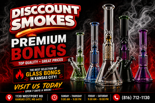 Premium Glass Bongs in Kansas City - Discover premium glass bongs at Discount Smokes Westport in Kansas City. We offer a wide selection of high-quality bongs at unbeatable prices. Visit us in-store to explore the latest styles and top-quality glass pieces. Open daily with great deals available.