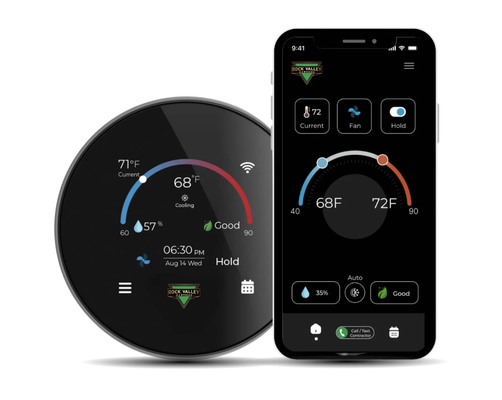 Valo Thermostat - VALO Smart Thermostat: Smarter Homes. Stronger Comfort.
24/7 System Monitoring
Smart App Control
Real-Time Indoor Air Quality Readings
Intelligent Climate Control
Direct Contact To Our Team
Preseason System Start-Ups (Opt-In or Out)
This isn’t off-the-shelf tech. It’s built with real homeowner needs in mind, by HVAC pros who get it.
Our thermostat app gives you full control of your home’s comfort, no matter where you are. Whether you’re adjusting the temperature, switching between heating and cooling, or setting vacation mode, everything you need is right at your fingertips, even when you’re miles away. Valo Thermostat - VALO Smart Thermostat: Smarter Homes. Stronger Comfort.
24/7 System Monitoring
Smart App Control
Real-Time Indoor Air Quality Readings
Intelligent Climate Control
Direct Contact To Our Team
Preseason System Start-Ups (Opt-In or Out)
This isn’t off-the-shelf tech. It’s built with real homeowner needs in mind, by HVAC pros who get it.
Our thermostat app gives you full control of your home’s comfort, no matter where you are. Whether you’re adjusting the temperature, switching between heating and cooling, or setting vacation mode, everything you need is right at your fingertips, even when you’re miles away.