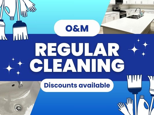 Regular cleaning - At O&M, we provide top-notch cleaning services, including regular cleaning. Book today and experience the best in cleanliness and customer satisfaction with a free estimate and 5% off when you book today!
Keeping a clean home can be challenging with a busy schedule. Dust accumulates, surfaces get dirty, and maintaining a spotless home becomes overwhelming. That’s where our regular cleaning service comes in. Our dedicated team will handle all the routine cleaning tasks, giving you more time to enjoy your home.
Possible Problems and Our Solutions:
- Dust Accumulation: We thoroughly dust all surfaces, including hard-to-reach areas, reducing allergens and improving air quality.
- Dirty Floors: We vacuum, sweep, and mop all types of flooring, leaving them clean and polished.
- Kitchen Grime: We clean countertops, sinks, and appliances, keeping your kitchen hygienic and ready for use.
- Bathroom Build-Up: We scrub and sanitize toilets, showers, and sinks, ensuring your bathroom stays fresh and clean.
Our Regular Cleaning Process
1. Customized Plan: We begin with a consultation to understand your specific cleaning needs and preferences.
2. Dusting and Surface Cleaning: All surfaces, including furniture, shelves, and baseboards, are dusted and wiped down.
3. Vacuuming and Mopping: Carpets are vacuumed, and hard floors are swept and mopped, ensuring a thorough clean.
4. Kitchen and Bathroom Cleaning: These high-use areas are given special attention, with detailed cleaning and sanitizing.
5. Final Touches: We ensure every room is tidy, fresh, and ready for you to enjoy.
Contact O&M today to schedule your regular cleaning service! Regular cleaning - At O&M, we provide top-notch cleaning services, including regular cleaning. Book today and experience the best in cleanliness and customer satisfaction with a free estimate and 5% off when you book today!
Keeping a clean home can be challenging with a busy schedule. Dust accumulates, surfaces get dirty, and maintaining a spotless home becomes overwhelming. That’s where our regular cleaning service comes in. Our dedicated team will handle all the routine cleaning tasks, giving you more time to enjoy your home.
Possible Problems and Our Solutions:
- Dust Accumulation: We thoroughly dust all surfaces, including hard-to-reach areas, reducing allergens and improving air quality.
- Dirty Floors: We vacuum, sweep, and mop all types of flooring, leaving them clean and polished.
- Kitchen Grime: We clean countertops, sinks, and appliances, keeping your kitchen hygienic and ready for use.
- Bathroom Build-Up: We scrub and sanitize toilets, showers, and sinks, ensuring your bathroom stays fresh and clean.
Our Regular Cleaning Process
1. Customized Plan: We begin with a consultation to understand your specific cleaning needs and preferences.
2. Dusting and Surface Cleaning: All surfaces, including furniture, shelves, and baseboards, are dusted and wiped down.
3. Vacuuming and Mopping: Carpets are vacuumed, and hard floors are swept and mopped, ensuring a thorough clean.
4. Kitchen and Bathroom Cleaning: These high-use areas are given special attention, with detailed cleaning and sanitizing.
5. Final Touches: We ensure every room is tidy, fresh, and ready for you to enjoy.
Contact O&M today to schedule your regular cleaning service!