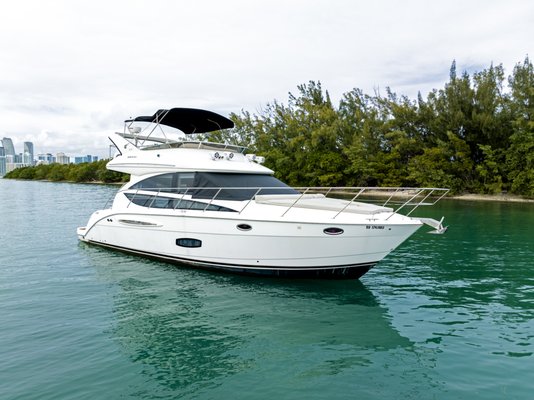 Meridian 42 Ft Yatch - Starting times: 8:30am, 11:00 am, 1:30pm, 4:00pm, 6:30pm, 9:00pm
Guests: Up to 12 People
Location: TBD at booking
Includes: Fuel for the full trip, All the safety Items, Stereo with Bluetooth, 8 Ft Bimini Top, Cooler with 1 bag of ice and a Bottle of champagne.
Cancellation Policy: 48 hours for full refund, 24 hours for Bruschi Bucks. (More instructions at checkout)
Book with 20% today and pay the day of your rental.