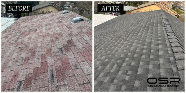 Eagle Point Roof Replacement - We replaced the roof on a post-war bungalow in Eagle Point, OR. The home had no ridge or soffit ventilation. We installed a continuous ridge vent to improve attic airflow and reduce heat buildup. You may see in the photos that one overhang/section was too flat for shingles, so we installed a dedicated low-slope roofing system. Proper ventilation is especially important in Southern Oregon’s summer heat. If your unsure, reach out to us and we will give you a free, no obligation assessment. Eagle Point Roof Replacement - We replaced the roof on a post-war bungalow in Eagle Point, OR. The home had no ridge or soffit ventilation. We installed a continuous ridge vent to improve attic airflow and reduce heat buildup. You may see in the photos that one overhang/section was too flat for shingles, so we installed a dedicated low-slope roofing system. Proper ventilation is especially important in Southern Oregon’s summer heat. If your unsure, reach out to us and we will give you a free, no obligation assessment.