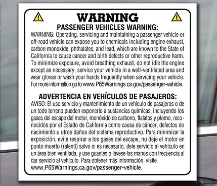 Mandatory & Safety Stickers - Stickers for safety and smog, as well as Prop 65.