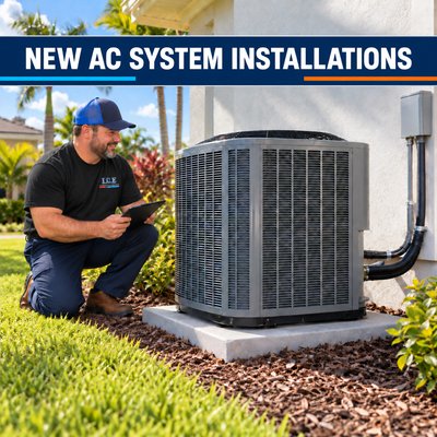 New AC Systems and installation - A new high-efficiency outdoor AC system professionally installed and inspected by Indoor Climate Experts. We ensure every installation is properly positioned, connected and tested for dependable Central Florida cooling.