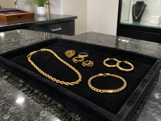 Sell Gold - Gold jewelry, bars, rounds and bullion coins. Gold bars, rounds and standard bullion coins bring 90% of the live spot price. Jewelry is tested with an XRF analyzer, the same technology refineries use, and paid at its actual purity: 22k is paid as 22k, never rounded down. Free appraisal, no obligation to sell, paid the same visit.
