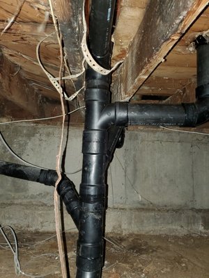 Waste line repipe - Rework of a drain line in a crawl space. old cast iron had separated and cracked causing a leak and damage from a back up. Rebuilt with new piping and fittings for better draining and updated materials Waste line repipe - Rework of a drain line in a crawl space. old cast iron had separated and cracked causing a leak and damage from a back up. Rebuilt with new piping and fittings for better draining and updated materials