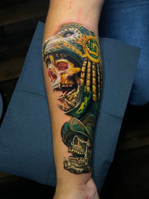 Edison Roman - Edison specializes in black and grey realism/surrealism, small color work, as well as anything prehispanic, cultura, fun, pretty, creepy, dark, or weird. Let's put the needle to the skin and your ideas to the imagination.