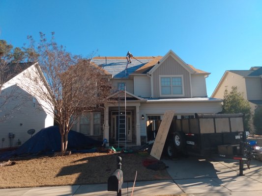 Roofs in Cary being done - Re roofing hail damaged roofs in the Raleigh area. Roofs in Cary being done - Re roofing hail damaged roofs in the Raleigh area.