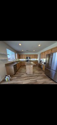 Cabinet update - Client was tired of that wood color and wanted something in so we added some handles and finished with a oak brown color