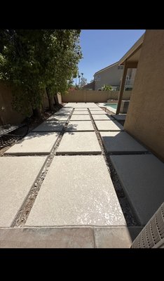 Backyard patio upgrade - Pergola pad with step pad design. Finished with an acrylic lace installation. Backyard patio upgrade - Pergola pad with step pad design. Finished with an acrylic lace installation.