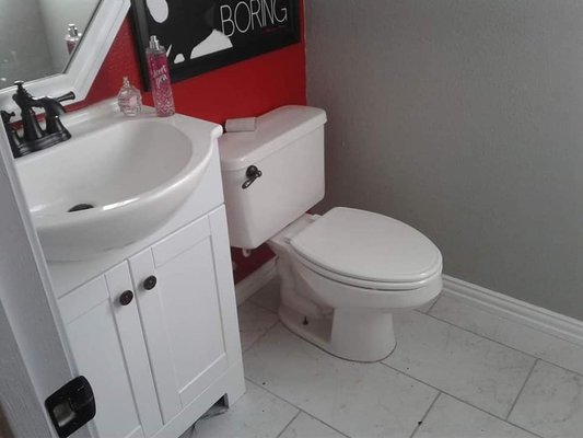 Bathroom Remodel - This was a bathroom remodel. We removed the pedestal sink and installed a vanity, adding storage to the space. We replaced the linoleum floor with this beautiful white and gray tile. We installed crown molding, bringing this space up to "the next level". The client wanted to keep this uniquely cut mirror, so to give it a finished look, we built a custom frame. We also finished this look with a new coat of paint, new lighting, and topped it off with bronze fixtures.
Please call us today for a free estimate: (512) 599-3865 Bathroom Remodel - This was a bathroom remodel. We removed the pedestal sink and installed a vanity, adding storage to the space. We replaced the linoleum floor with this beautiful white and gray tile. We installed crown molding, bringing this space up to "the next level". The client wanted to keep this uniquely cut mirror, so to give it a finished look, we built a custom frame. We also finished this look with a new coat of paint, new lighting, and topped it off with bronze fixtures.
Please call us today for a free estimate: (512) 599-3865