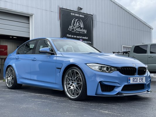 M3 carbon fiber paint protection film and wheels-off ceramic coating service - This local yas marina bmw m3 came in to protect the added carbon fiber side skirts and for our wheels-off wheel and caliper coating for protection and ease of maintenance!