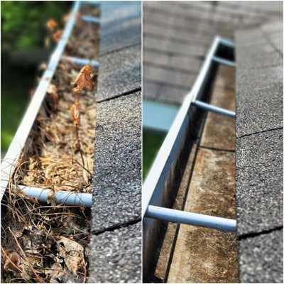 Gutter cleaning - We clean your gutters with our especial equipment leaving the gutters clean and flush because we also have a pressure washer trailer with us ! Gutter cleaning - We clean your gutters with our especial equipment leaving the gutters clean and flush because we also have a pressure washer trailer with us !