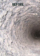 Chimney Sweep - Before:
In the "before" image, you can see a heavily sooted chimney flue with significant buildup of creosote and debris. This accumulation not only affects the efficiency of the chimney but also poses a serious fire hazard. The exterior may show signs of wear, such as cracked mortar or flaking bricks, indicating a need for professional attention.

After:
In the "after" image, the chimney is pristine! The flue has been thoroughly cleaned, eliminating all soot and creosote, ensuring safe ventilation for smoke. The exterior shows freshly repaired masonry, with any cracks filled and the bricks looking vibrant. This transformation highlights the importance of regular maintenance for safety and efficiency.