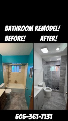 Complete Bathroom Remodel - Complete Bathroom Remodel – Full Renovation From Start to Finish

Performed a complete bathroom renovation, transforming the existing tub-style bathroom into a modern walk-in stand-up shower. The project included full demolition, plumbing modifications, drain relocation, fixture installation, and complete finish work.

Work included relocating the shower drain to accommodate the new layout, replacing existing cast-iron drain piping with new PVC where required, and modifying the hot and cold water supply lines for the new fixtures. Installed a custom shower system featuring a rain shower head, additional shower fixtures, built-in sitting bench, and new glass shower enclosure/doors.

The remodel also included new vanity, sinks and faucets, new toilet, exhaust fans, recessed/updated lighting, wall and floor finishes, plumbing connections, and final trim-out.

This was a full-service bathroom remodel completed from demolition through final installation, providing the homeowner with a completely updated, functional, and modern bathroom.