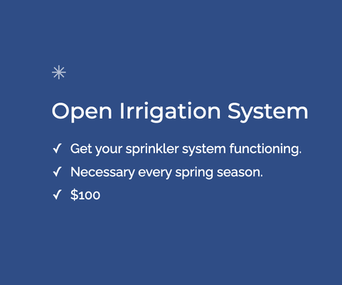 Open Irrigation System - In order to thrive all year long, your landscape needs different amounts of specific nutrients during the spring and the fall. Summerization is the process of preparing your lawn for hotter months by ensuring the effectiveness and efficiency of your sprinkler system.
