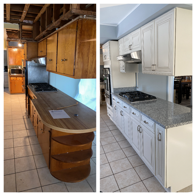 Kitchen Remodel after pipe burst causes water damage - After a pipe burst caused major damage to this kitchen we took on the project from start to finish. We dealt directly with our customers insurance company and were able to get all necessary repairs covered! This project took 3 weeks from start to finish.