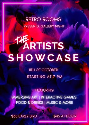 Retro Rooms Artist Showcase - October 11the Artist Showcase at Retro Rooms. Reserve tickets now or contact directly to get your art featured for this special event. Retro Rooms Artist Showcase - October 11the Artist Showcase at Retro Rooms. Reserve tickets now or contact directly to get your art featured for this special event.