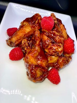 Chef Jones  Wings - These naked wings are fried to perfection and tossed in my homemade sauces garlic parm, chipotle rasp, spicy bbq, spicy lemon pepper, lemon pepper, ranch, korean bbq, buffalo, Hot, carolina gold.