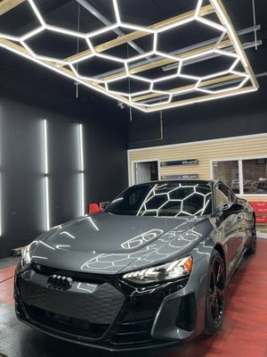 Ceramic tint for 2024 Audi e-Tron GT - A ceramic film installation was carried out all windows with lifetime warranty of 50% on the front windshield and 20% on the sides and back