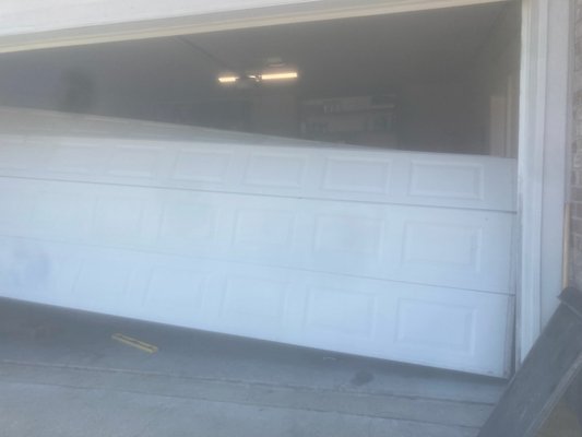 Crashed Door Repair - This was a crashed door repair We Fix Garage Doors tries to keep customer repair cost down to a minimum if we can sometimes we cant but when