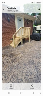 driveways patios and stamped concrete - we do all types of concrete work Driveways patios slabs and stamping concrete also concrete tear out and replace hauling stone dirt. ive been in concrete since 1985, this is what i know and love doing, leaving you with a beautiful job and making you feel comfortable and completely happy is what i need to end my day, i guarantee all my work