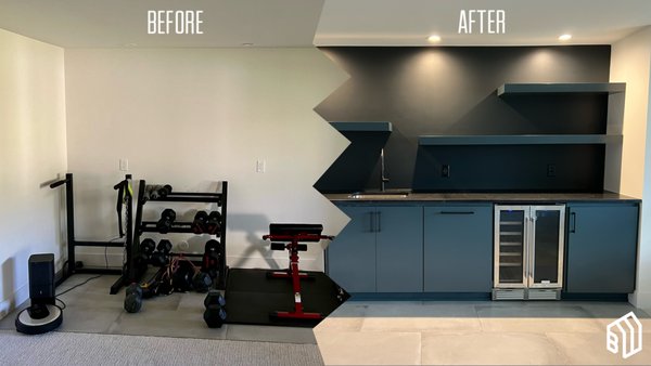 Wet Bar - Wayzata 2024 - I had the pleasure of working with Lucy to create a stunning basement wet bar in her Wayzata home! ✨

To maximize functionality and style, we installed custom cabinets along the entire back wall, complemented by offset floating shelves above. The rich, dark tones make this bar a true focal point, seamlessly blending with the rest of the basement’s ambiance.

Swipe through to see the transformation — before and after!
