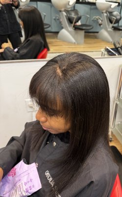 Japanese Straightening on African American hair. Permanent Silk Press - These are photos of an African American client that had Thermal Reconditioning otherwise known as Japanese Straightening for the firs time, As you can see the results are amazing. Her average re-touch is recommended between 4 and 5 months. Japanese Straightening on African American hair. Permanent Silk Press - These are photos of an African American client that had Thermal Reconditioning otherwise known as Japanese Straightening for the firs time, As you can see the results are amazing. Her average re-touch is recommended between 4 and 5 months.
