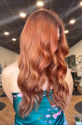 From Brunette to Copper - This color transformation was done by Zodie. Starting with removing her previous brunette color, then glossing with beautiful copper red shades.