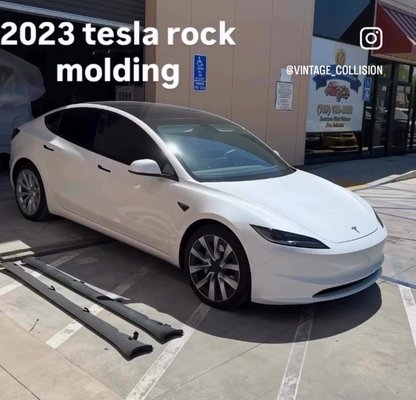 Tesla 2023 - This customer had 2023 tesla model 3 Went to the Tesla dealership for  Rock  molding replace they give him high estimate and three days of work We did the job and we finish it within 6 hours and Less cost