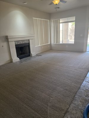 Carpet Cleaning Transformation - This project involved a full professional carpet cleaning of a heavily soiled living room area in a residential home. The space had significant traffic patterns, dark staining, and buildup around high-use areas such as the entryway, near the fireplace, and along transition zones between tile and carpet.
Our team pre-treated all stained areas, focusing on spot removal and high-traffic zones, followed by deep hot water extraction using a commercial-grade carpet cleaning system. The results speak for themselves—years of dirt and residue were lifted, restoring the carpet’s original tone and texture. The cleaning not only improved the carpet’s appearance but also refreshed the overall environment of the home, leaving it brighter, cleaner, and more welcoming.
This transformation highlights the power of professional carpet cleaning in renewing heavily worn spaces. Carpet Cleaning Transformation - This project involved a full professional carpet cleaning of a heavily soiled living room area in a residential home. The space had significant traffic patterns, dark staining, and buildup around high-use areas such as the entryway, near the fireplace, and along transition zones between tile and carpet.
Our team pre-treated all stained areas, focusing on spot removal and high-traffic zones, followed by deep hot water extraction using a commercial-grade carpet cleaning system. The results speak for themselves—years of dirt and residue were lifted, restoring the carpet’s original tone and texture. The cleaning not only improved the carpet’s appearance but also refreshed the overall environment of the home, leaving it brighter, cleaner, and more welcoming.
This transformation highlights the power of professional carpet cleaning in renewing heavily worn spaces.