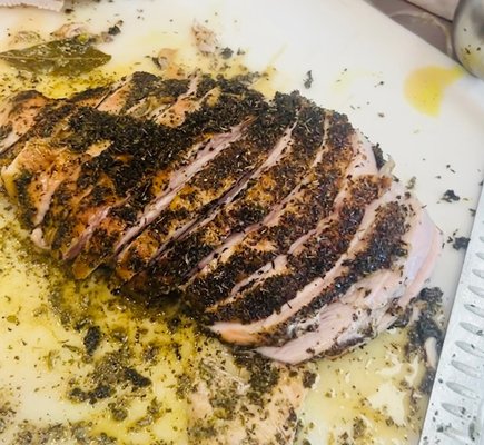 Italian Jerk Roasted Turkey - We did a twist on a Italian styled turkey in which we incorporated some spices from Jamaica and blend it with our Italian herbs which give this turkey an herby/earthy taste. This was a test run that we were working on to cater to some of my Italian friends. Italian Jerk Roasted Turkey - We did a twist on a Italian styled turkey in which we incorporated some spices from Jamaica and blend it with our Italian herbs which give this turkey an herby/earthy taste. This was a test run that we were working on to cater to some of my Italian friends.