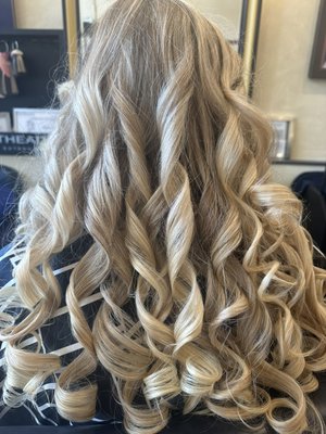 Long hair with Highlights. - Highlights and Ombré is a great look for having Blonde and natural hair. Finished the hair with curls.