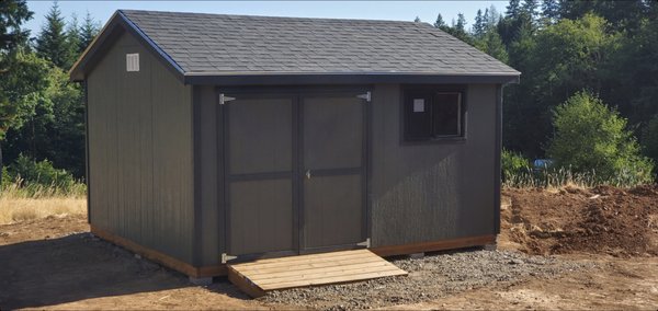 12x14 Ranch Style Shed - This is our Ranch style shed, it has a 6-in roof overhang all round with 6 ft double doors and a 2x3 window and and a ramp for easy access 12x14 Ranch Style Shed - This is our Ranch style shed, it has a 6-in roof overhang all round with 6 ft double doors and a 2x3 window and and a ramp for easy access