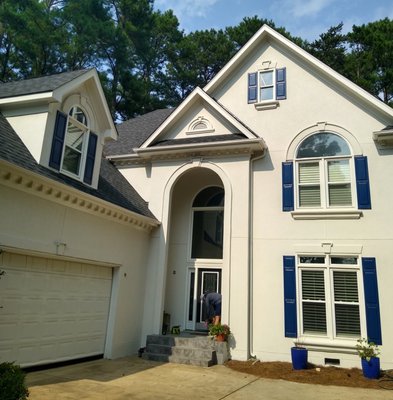 Exterior Painting - This is a beautiful before and after of a stucco home that we did near Charlotte! We offer exterior painting and staining from brick homes to log homes. Request a quote here or go to our website CharlotteProPainters.com to schedule your free estimate.