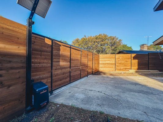 8' Horizontal SBS Cedar Fence Installation in Richardson, Texas - 8' Horizontal Side-by-side Cedar Fence w/ Automatic Sliding Gate Installation in Richardson, Texas.